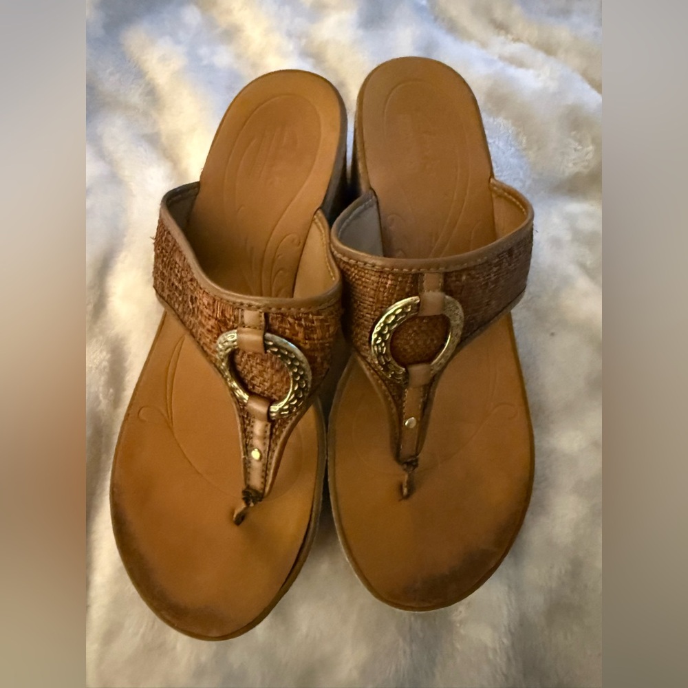 Clarks Brown Woven Sandals with Gold Accents